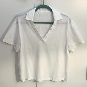 Mango Basic White Cotton Polo Shirt